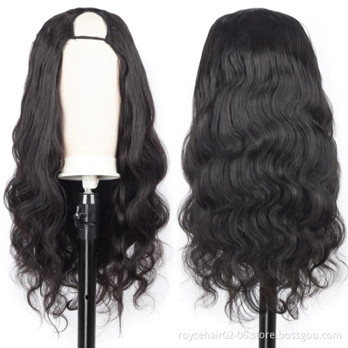 Cheap Cambodian Human Hair U Part Wig For Women, Wholesale Glueless Body Wave Curly Virgin Human Hair U Part Wig